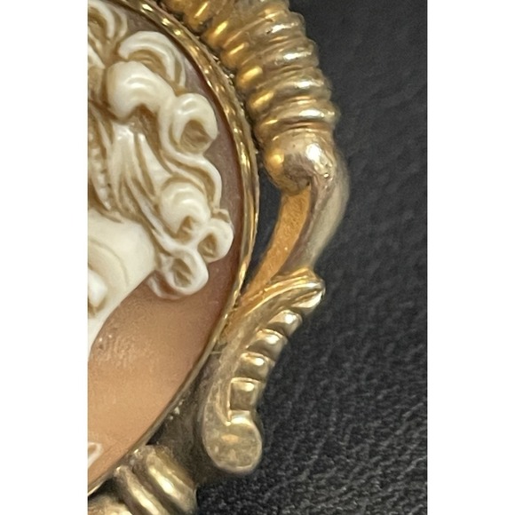 Gold Filled Shell Cameo Brooch Pendant Hand Carved 1/20 12k GF Vintage - Picture 8 of 14